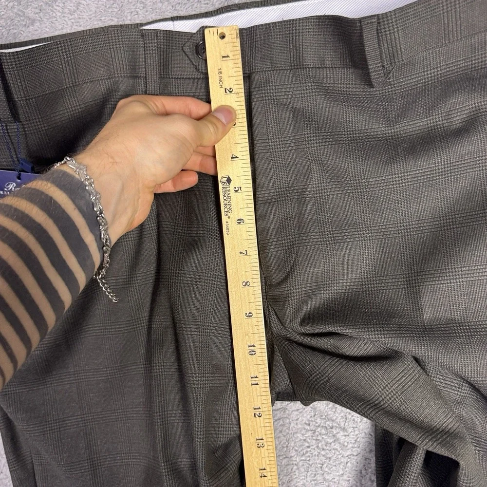 Ralph Lauren Comfort Flex Pants Mens 38x29 Flat Dress Glen Check Olive Trouser